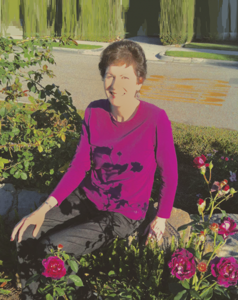 Tamara at the Rose Garden in front of the Santa Barbara Mission